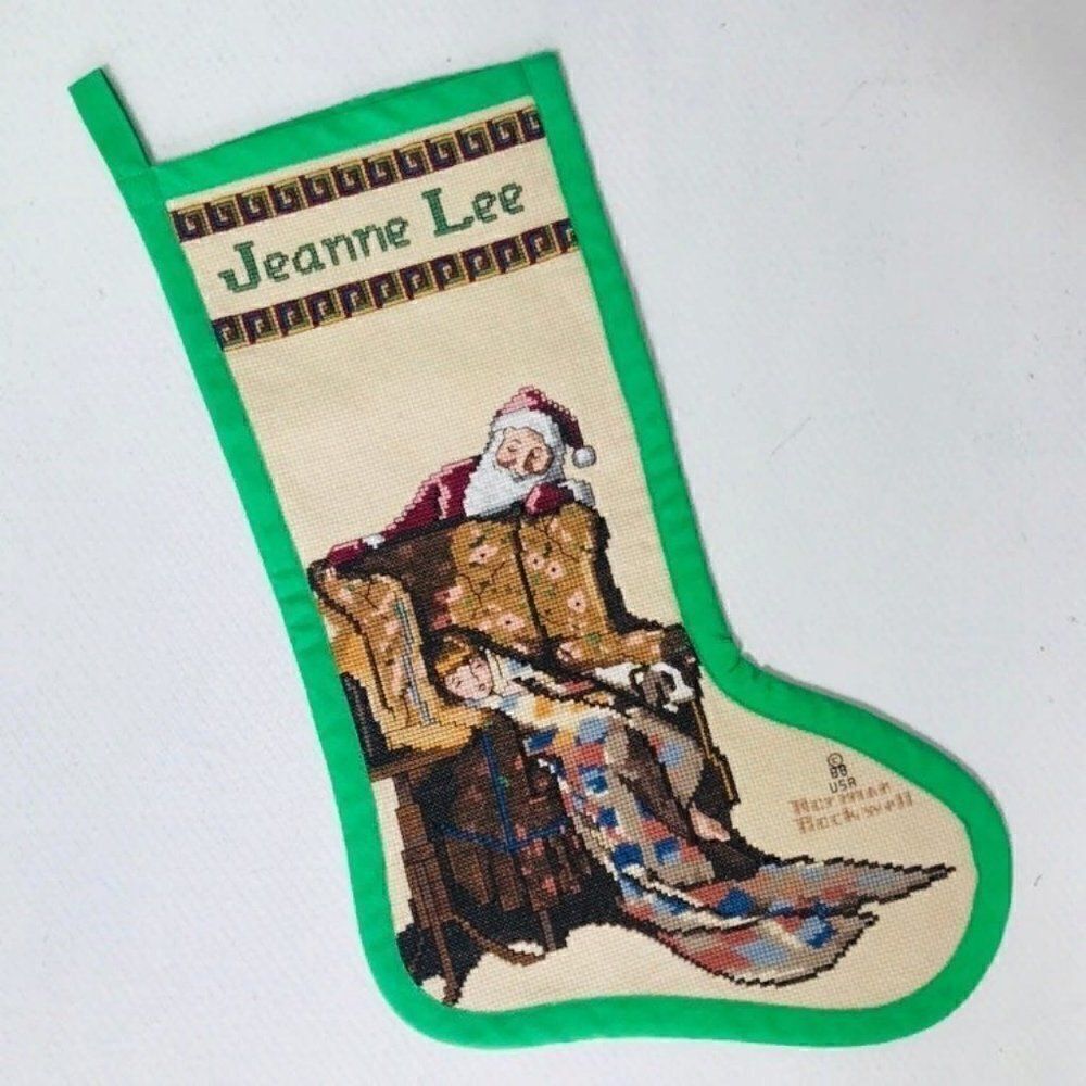 Vintage Embroidered Christmas Sock Santa